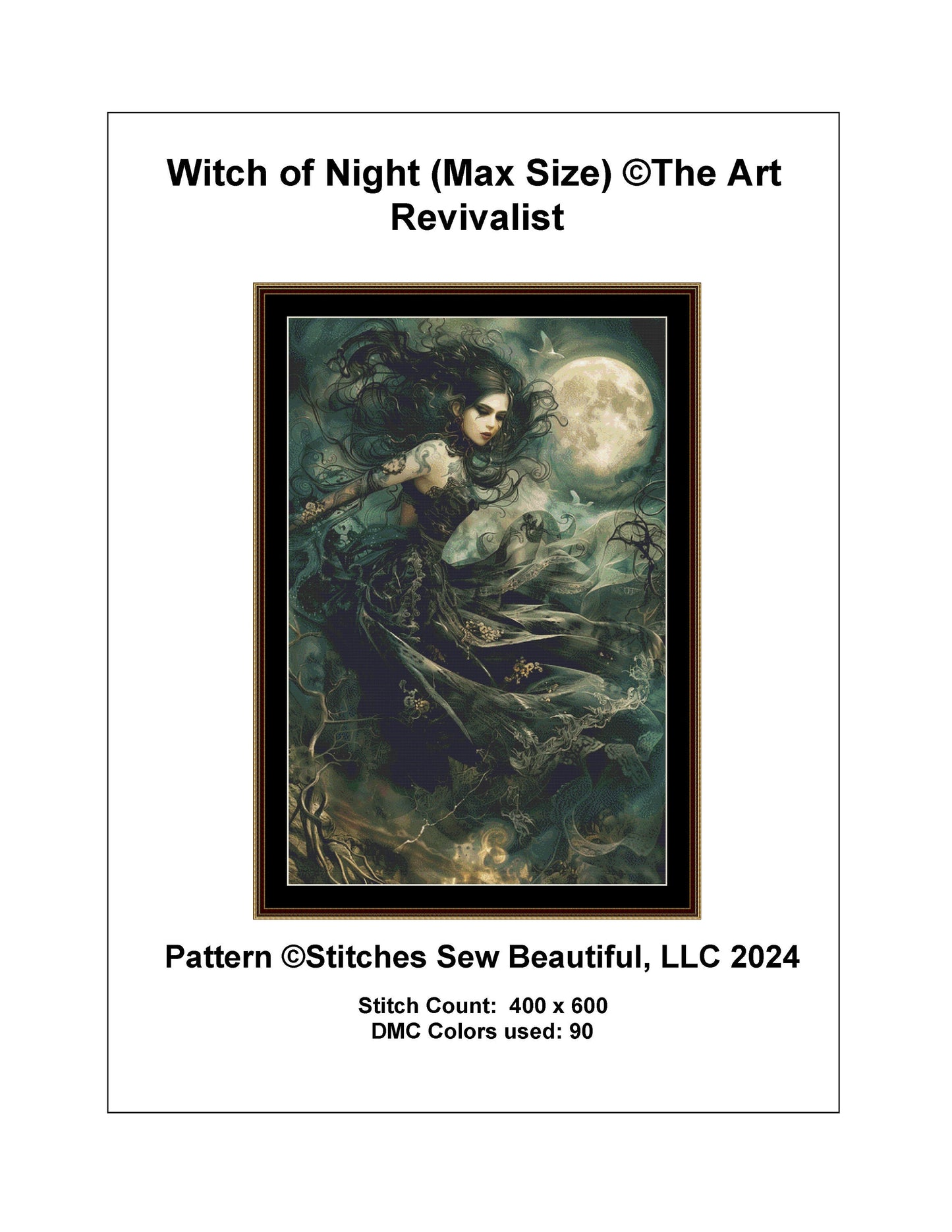 Witch of Night (Max Size) cross stitch pattern by The Art Revivalist