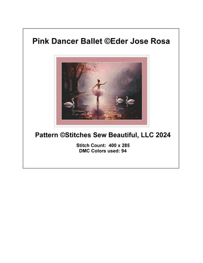 Pink Dancer Ballet counted cross stitch pattern by Eder Jose Rosa