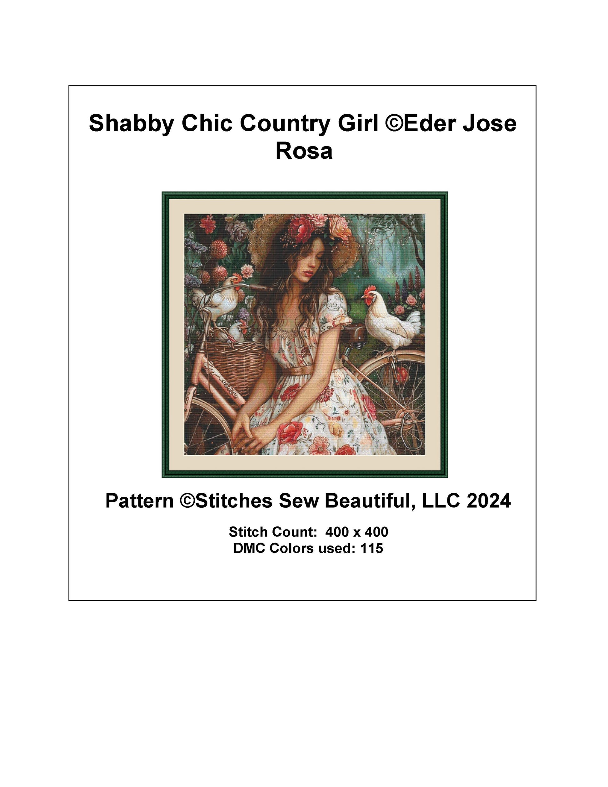 Shabby Chic Country Girl counted cross stitch pattern by Eder Jose Rosa