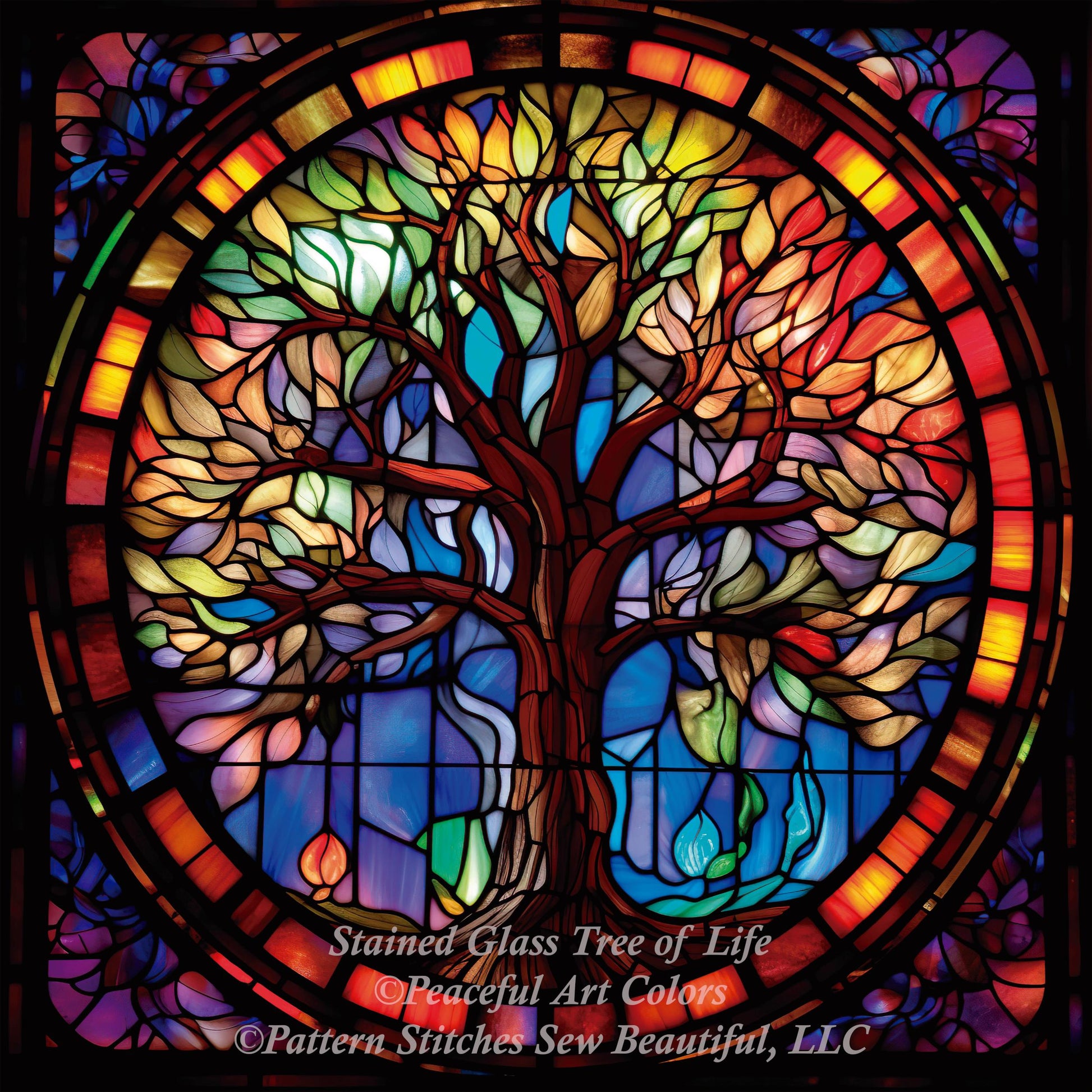 Stained Glass Tree of Life (Small) counted cross stitch pattern by PeacefulArtColors