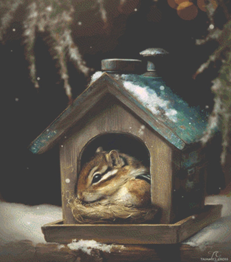 Chippy in House cross stitch pattern by Tammy L. Gross