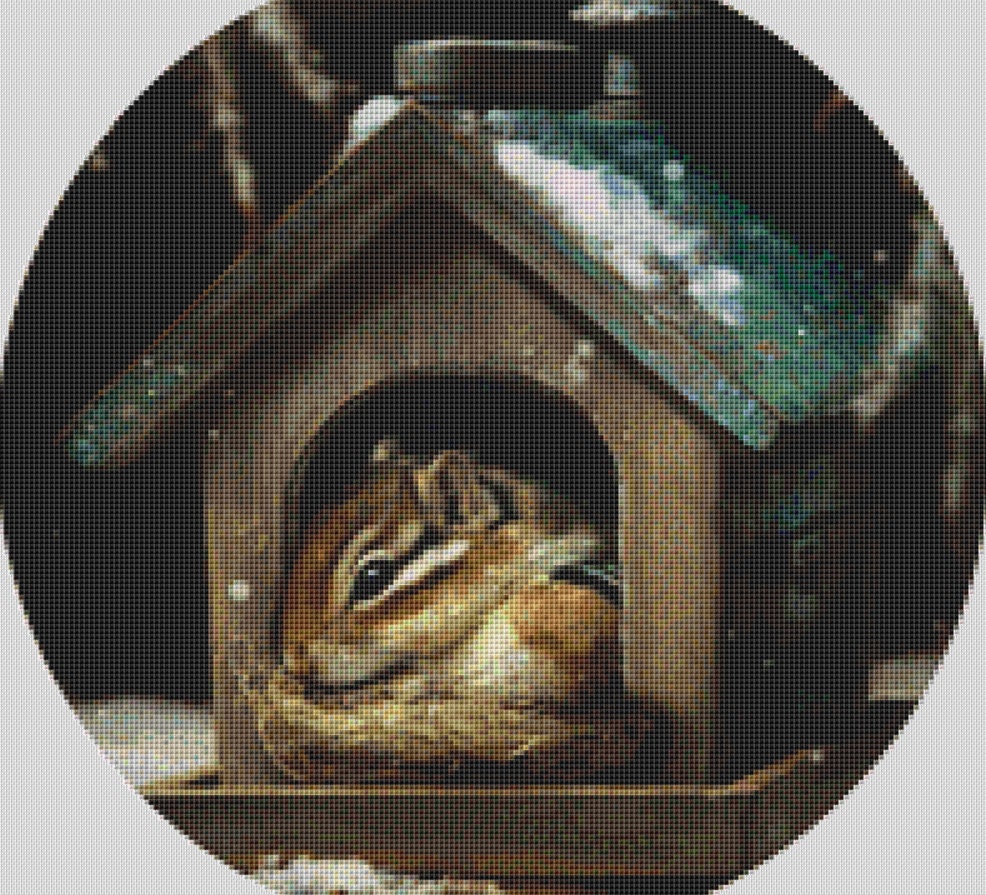 Chippy in House (Round) cross stitch pattern by Tammy L. Gross