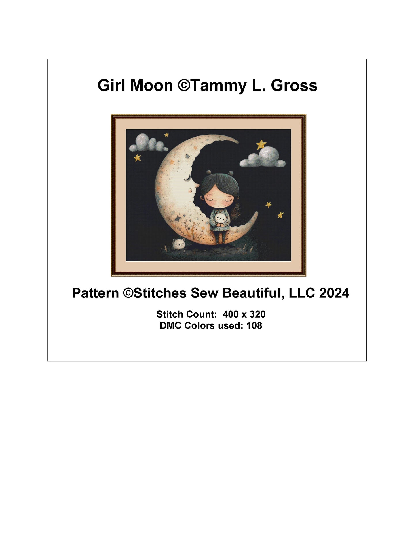 Girl Moon cross stitch pattern by Tammy L. Gross