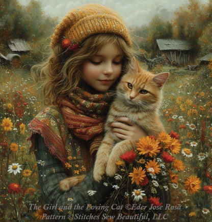The Girl and the Loving Cat counted cross stitch pattern by Eder Jose Rosa