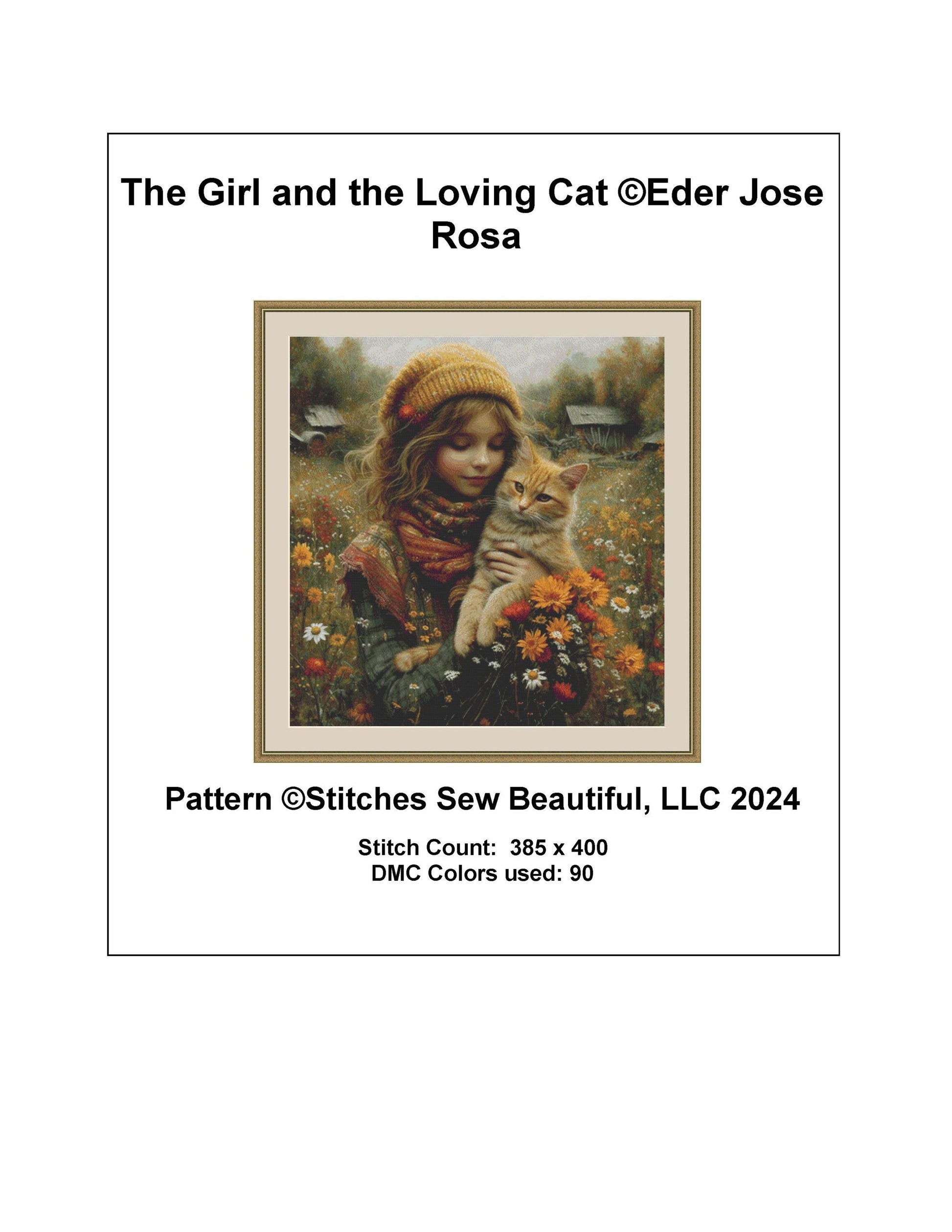 The Girl and the Loving Cat counted cross stitch pattern by Eder Jose Rosa