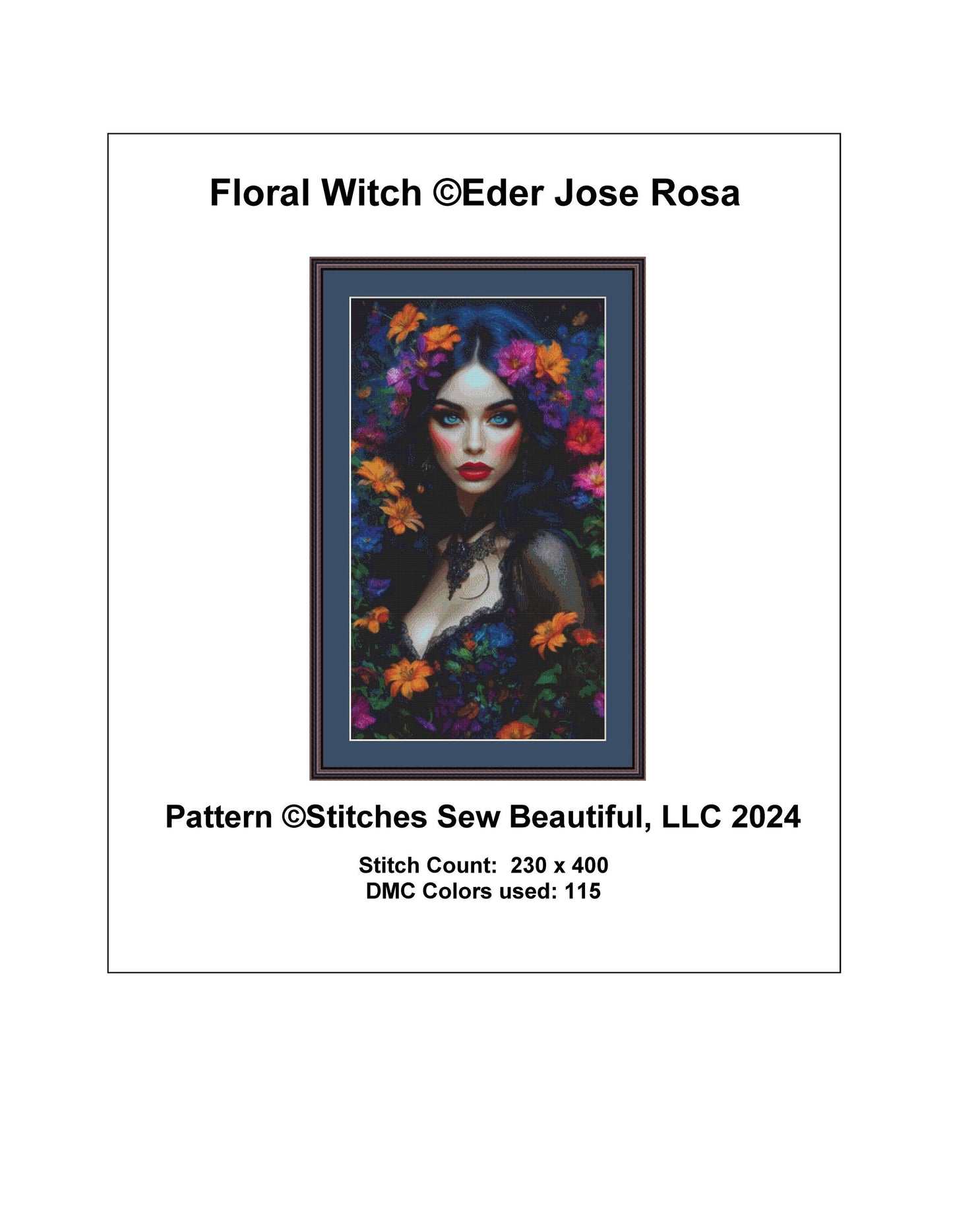 Floral Witch counted cross stitch pattern by Eder Jose Rosa