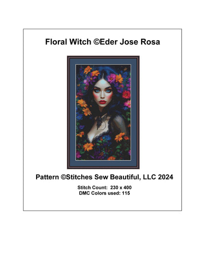Floral Witch counted cross stitch pattern by Eder Jose Rosa