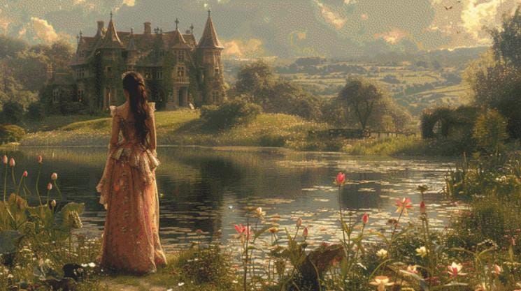 The Woman and the Castle (Max Size/Color) counted cross stitch pattern by Eder Jose Rosa