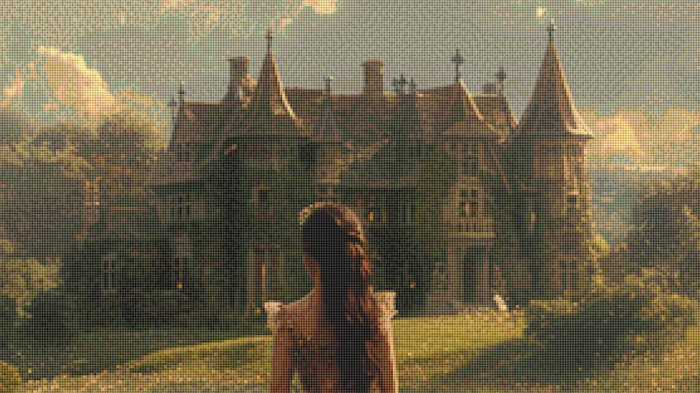 The Woman and the Castle (Max Size/Color) counted cross stitch pattern by Eder Jose Rosa