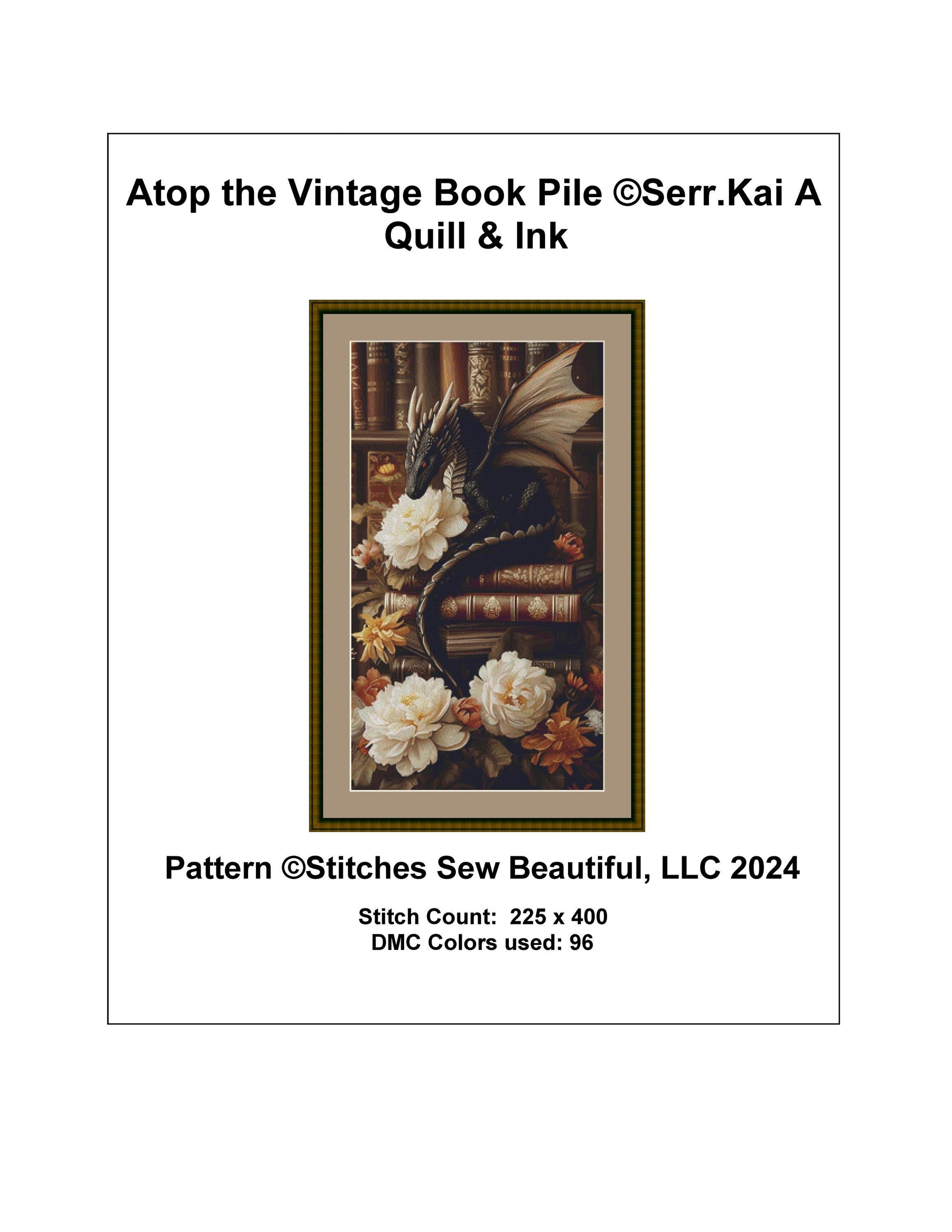 Atop the Vintage Book Pile counted cross stitch pattern by Serr.Kai A Quill & Ink