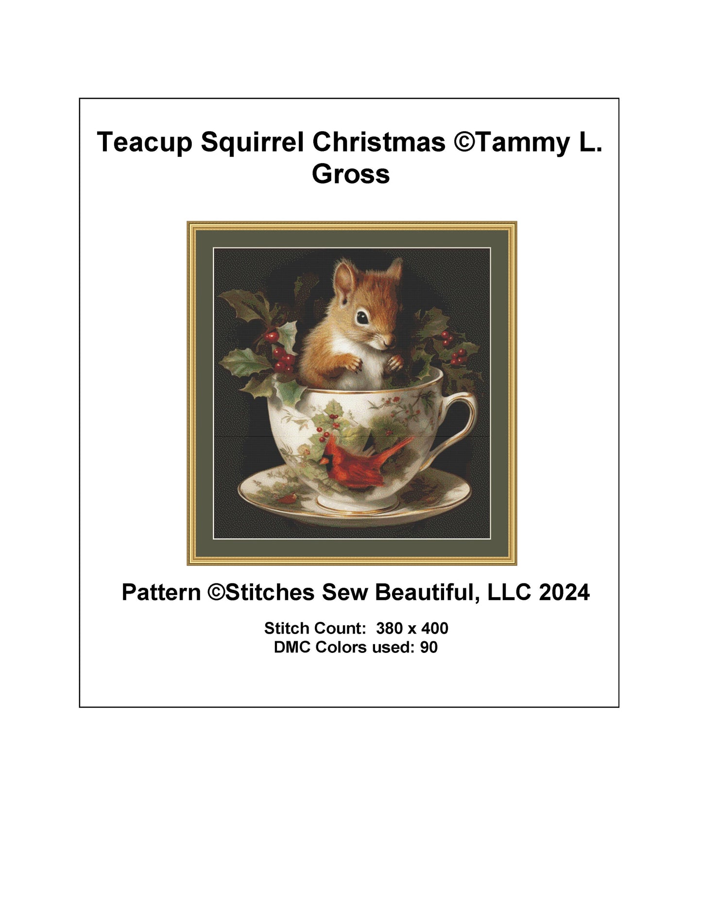 Teacup Squirrel Christmas cross stitch pattern by Tammy L. Gross