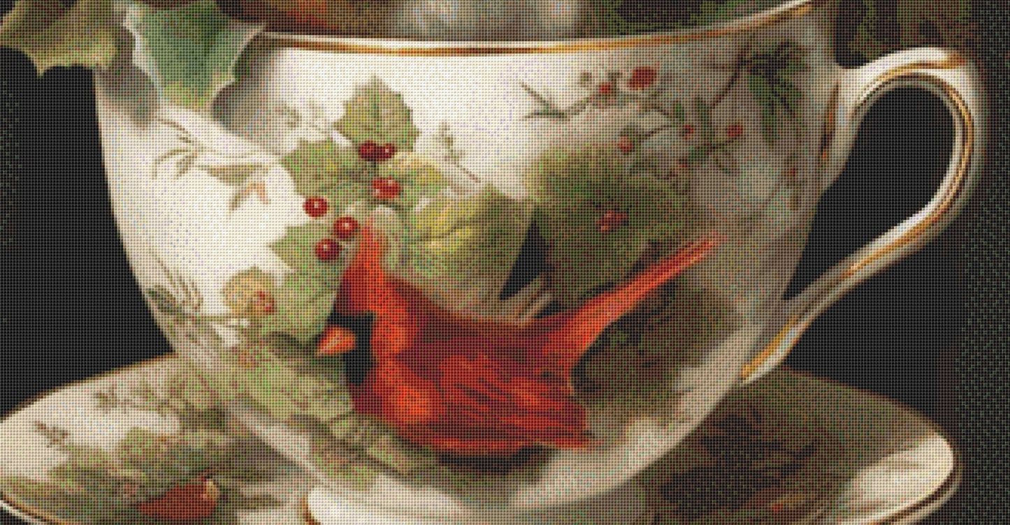 Teacup Squirrel Christmas cross stitch pattern by Tammy L. Gross