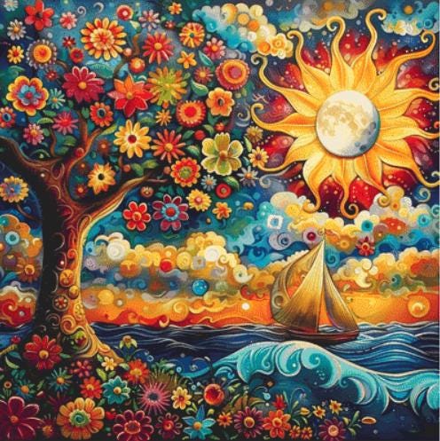 Sailing Beneath the Solar Eclipse counted cross stitch pattern by Eder Jose Rosa