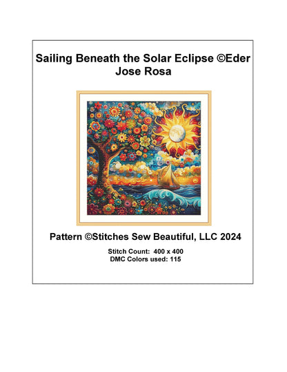 Sailing Beneath the Solar Eclipse counted cross stitch pattern by Eder Jose Rosa