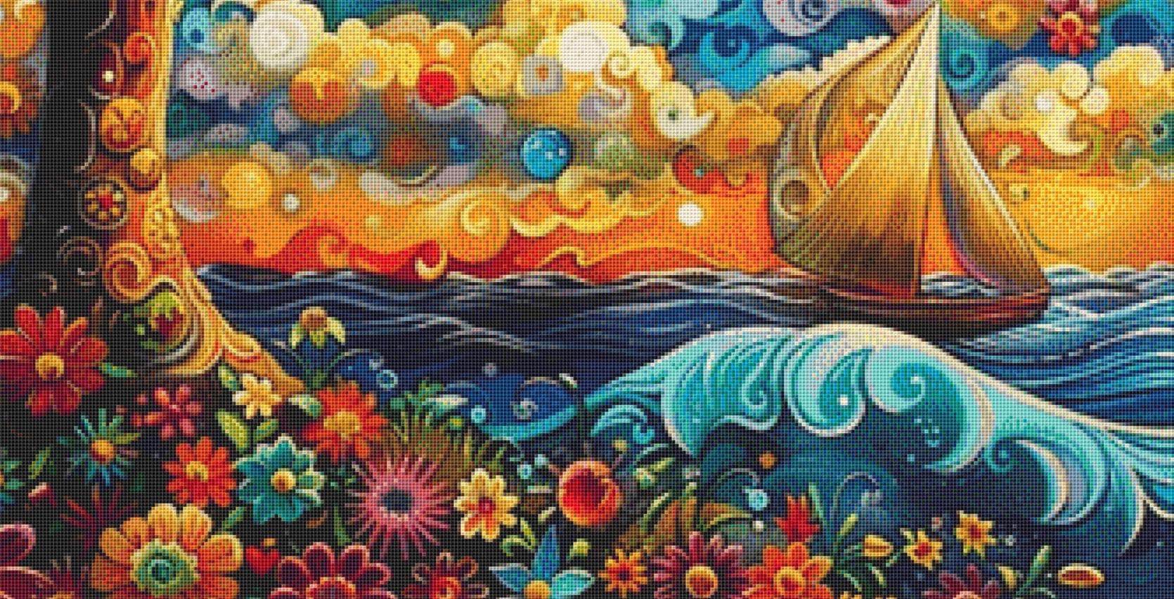 Sailing Beneath the Solar Eclipse counted cross stitch pattern by Eder Jose Rosa