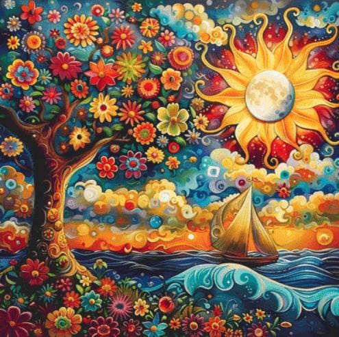 Sailing Beneath the Solar Eclipse (Max Color) counted cross stitch pattern by Eder Jose Rosa