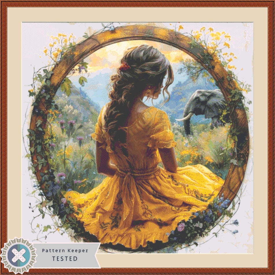Serene Woman with Elephant (Max Color) cross stitch pattern by Eder Jose Rosa