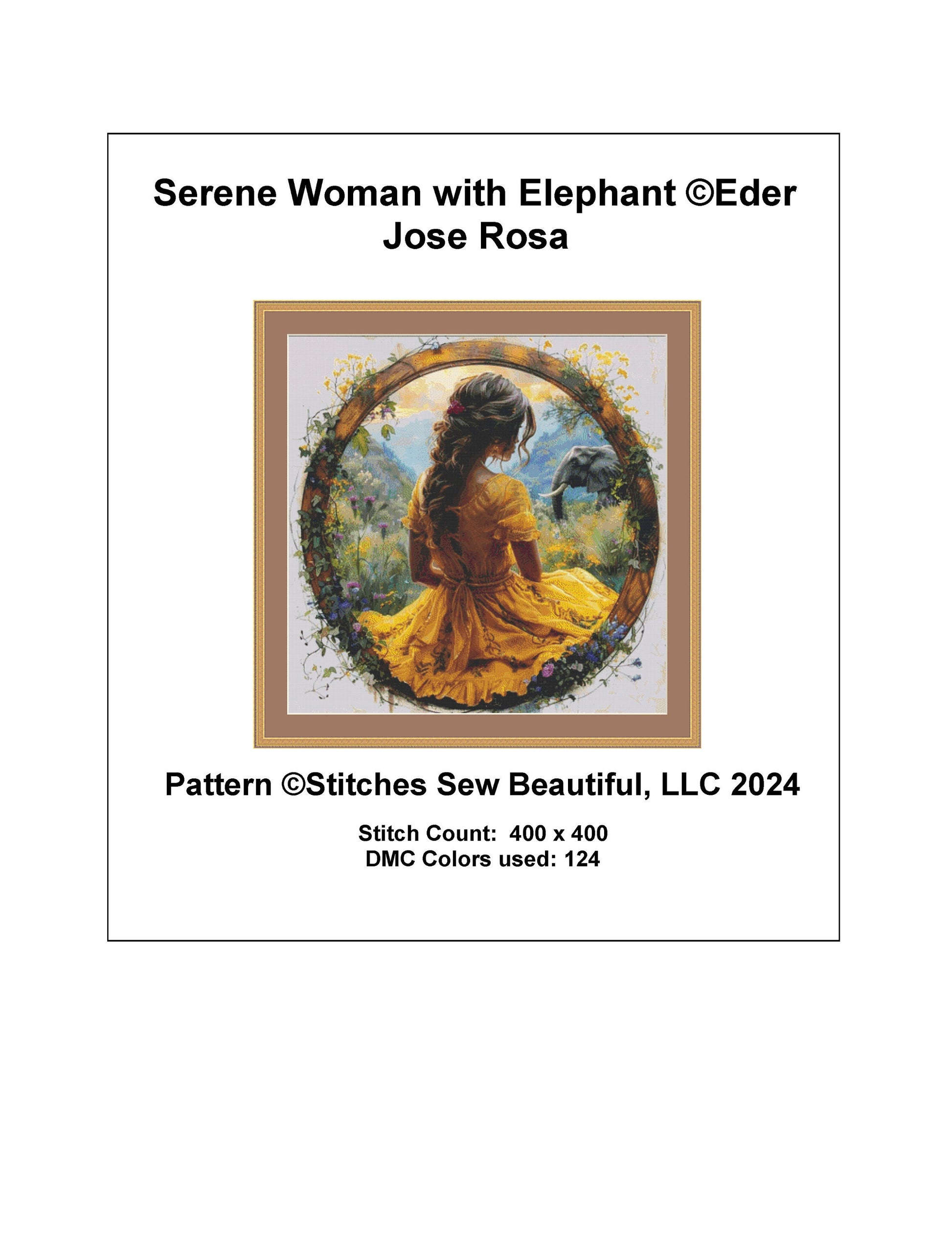 Serene Woman with Elephant cross stitch pattern by Eder Jose Rosa