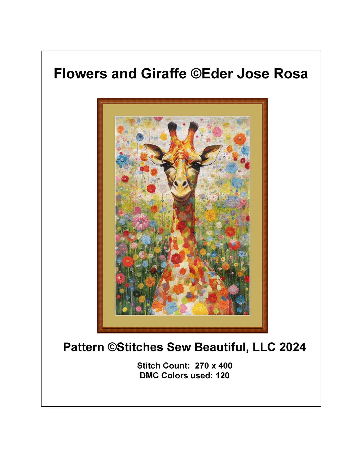 Flowers and Giraffe counted cross stitch pattern by Eder Jose Rosa