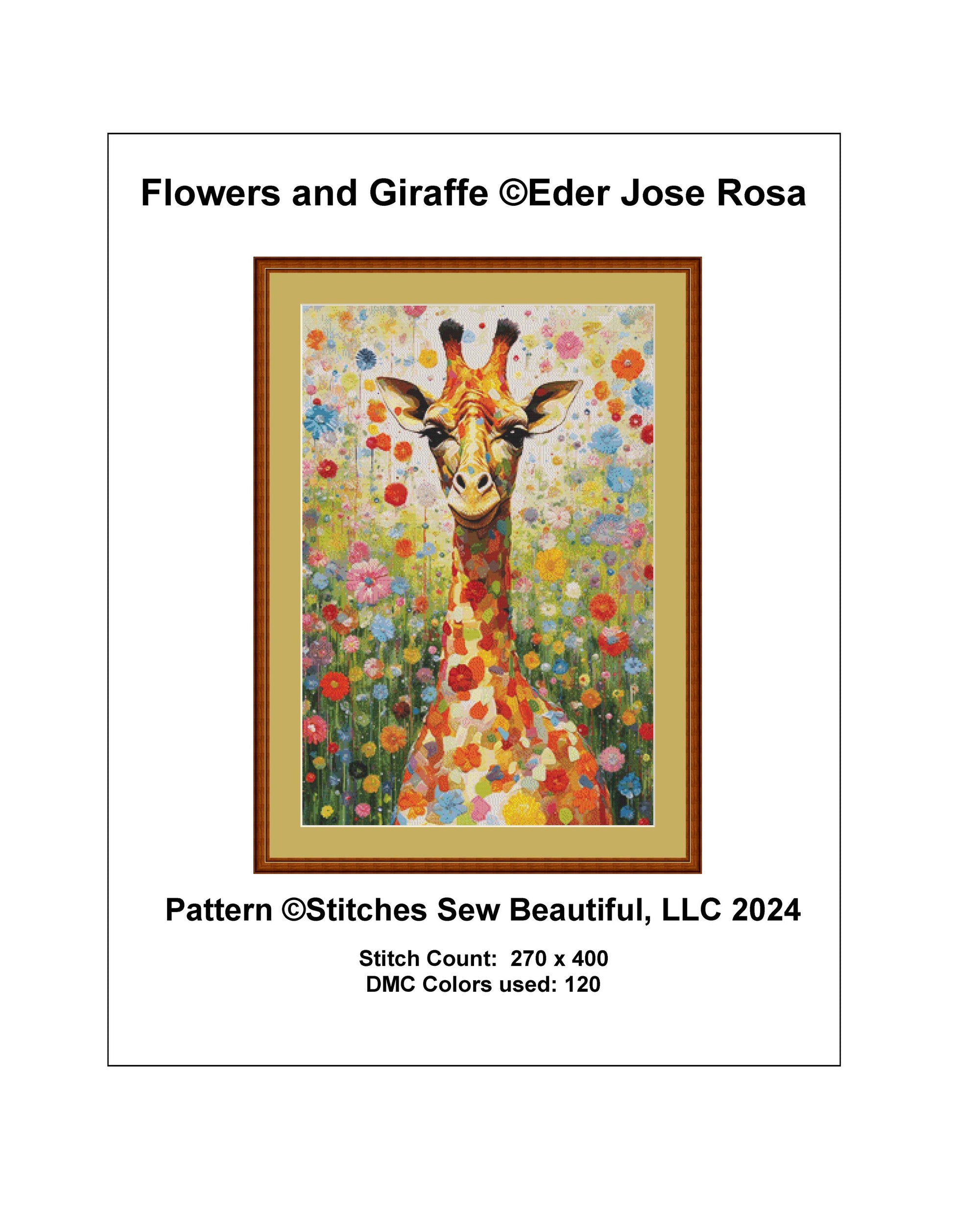 Flowers and Giraffe counted cross stitch pattern by Eder Jose Rosa