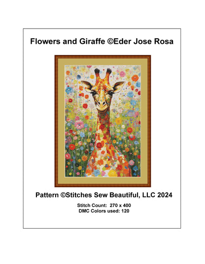 Flowers and Giraffe counted cross stitch pattern by Eder Jose Rosa