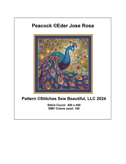 Peacock counted cross stitch pattern by Eder Jose Rosa