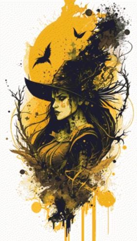 The Yellow Witchie counted cross stitch pattern by Eder Jose Rosa