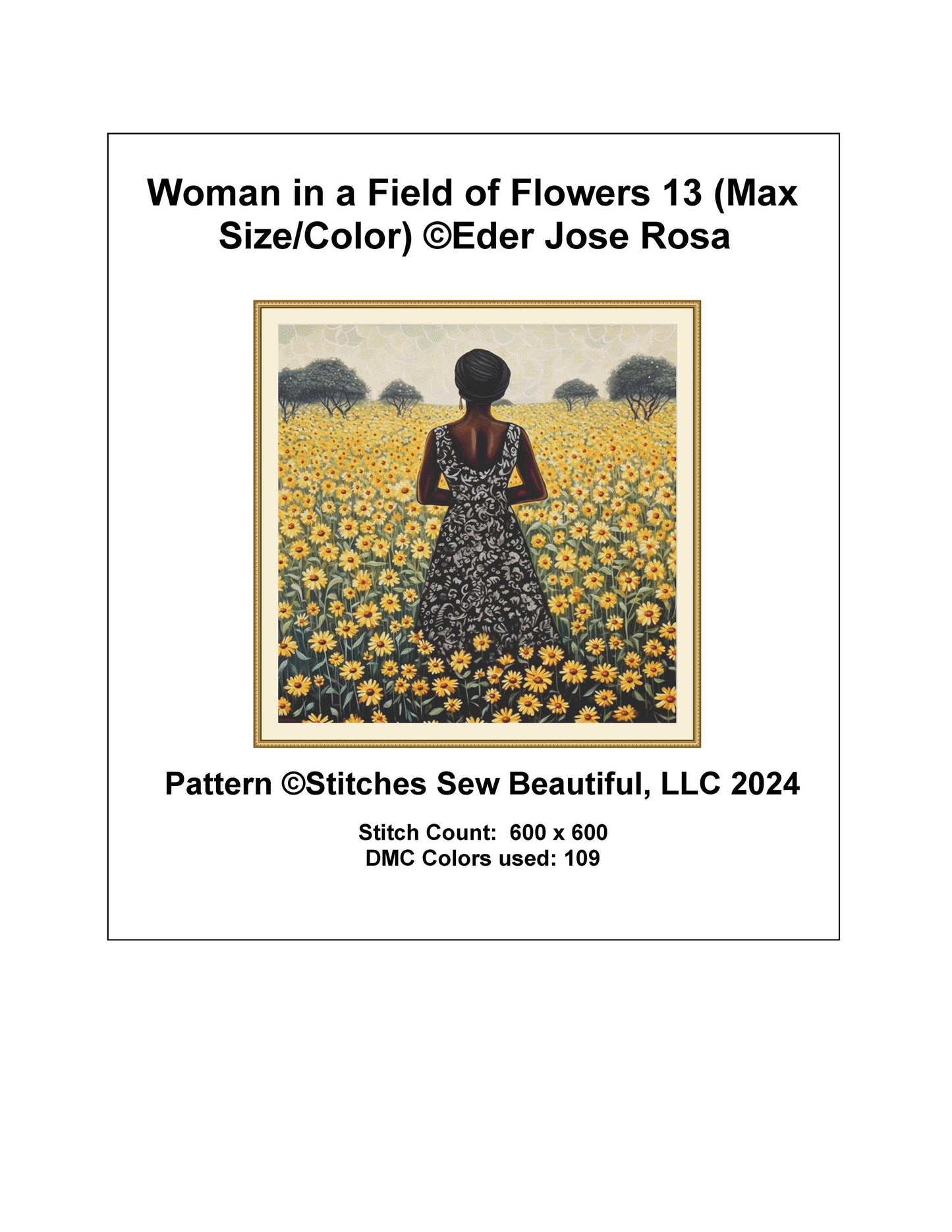 Woman in a Field of Flowers 13 (Max Size/Color) counted cross stitch pattern by Eder Jose Rosa