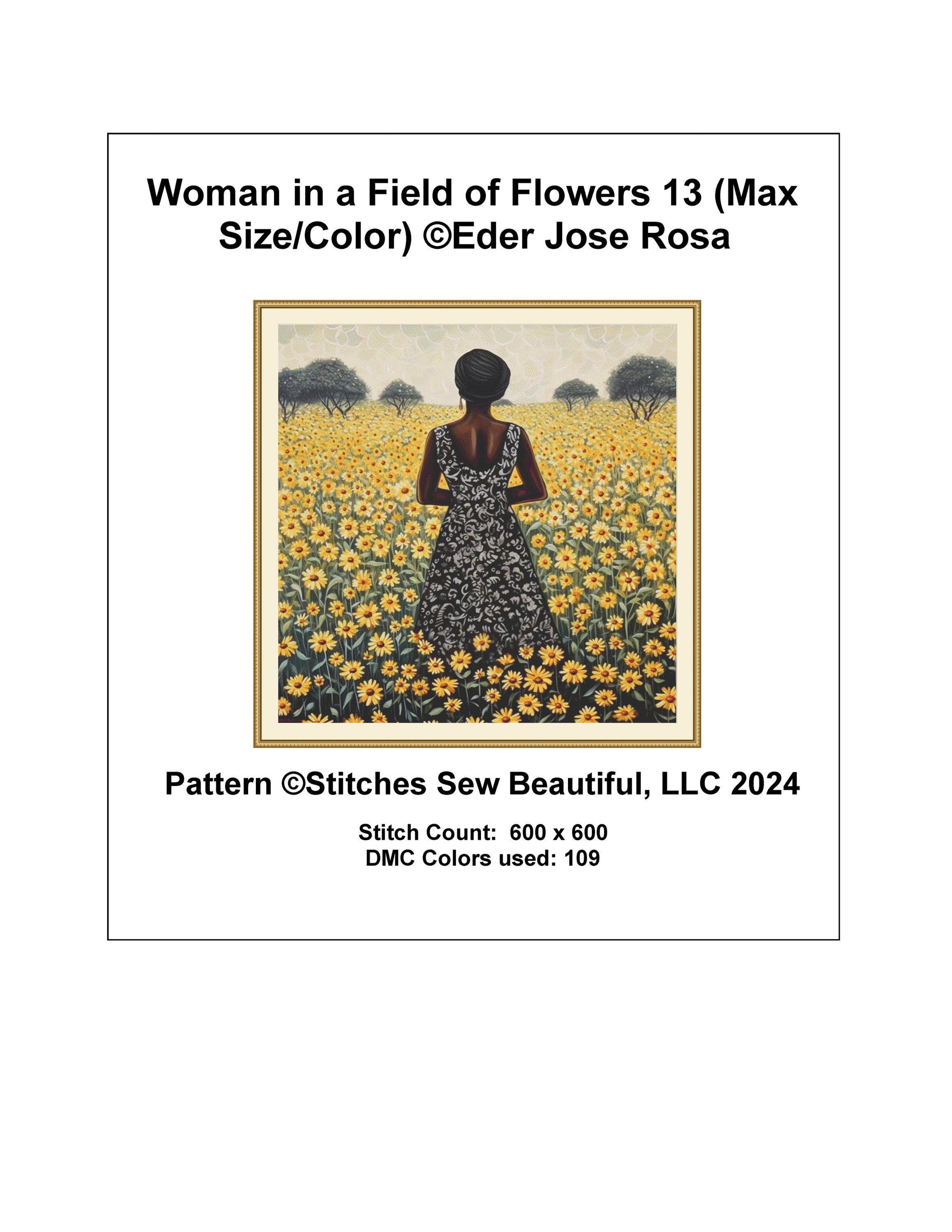Woman in a Field of Flowers 13 (Max Size/Color) counted cross stitch pattern by Eder Jose Rosa