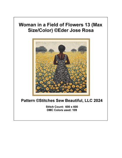 Woman in a Field of Flowers 13 (Max Size/Color) counted cross stitch pattern by Eder Jose Rosa