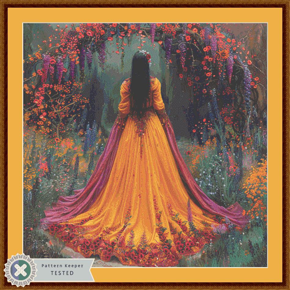 Woman in a Field of Flowers 15 counted cross stitch pattern by Eder Jose Rosa