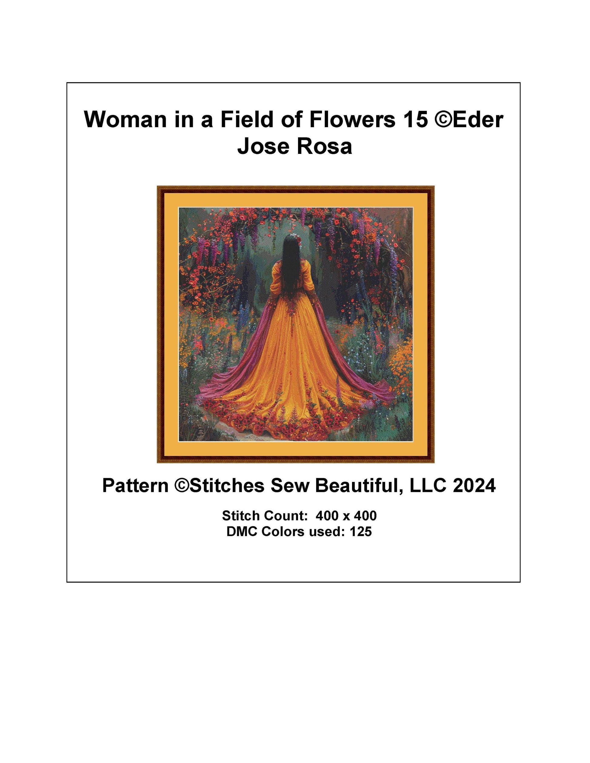 Woman in a Field of Flowers 15 counted cross stitch pattern by Eder Jose Rosa
