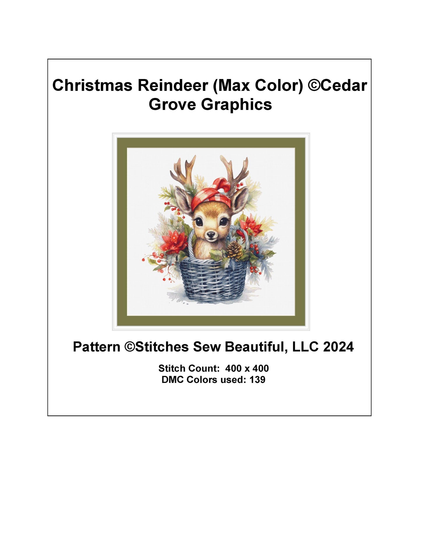 Christmas Reindeer (Max Color) counted cross stitch pattern by CedarGroveGraphics