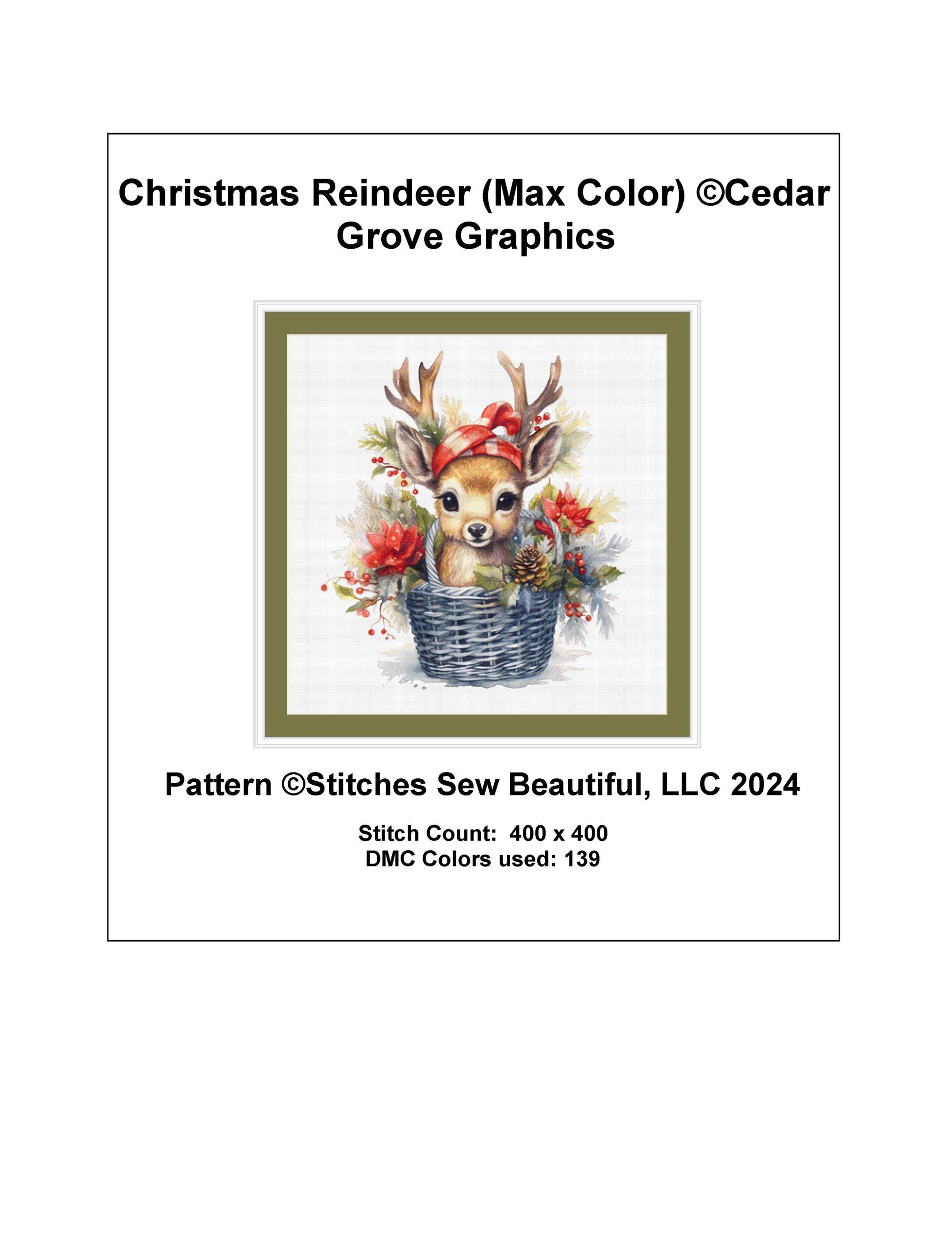 Christmas Reindeer (Max Color) counted cross stitch pattern by CedarGroveGraphics
