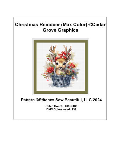 Christmas Reindeer (Max Color) counted cross stitch pattern by CedarGroveGraphics