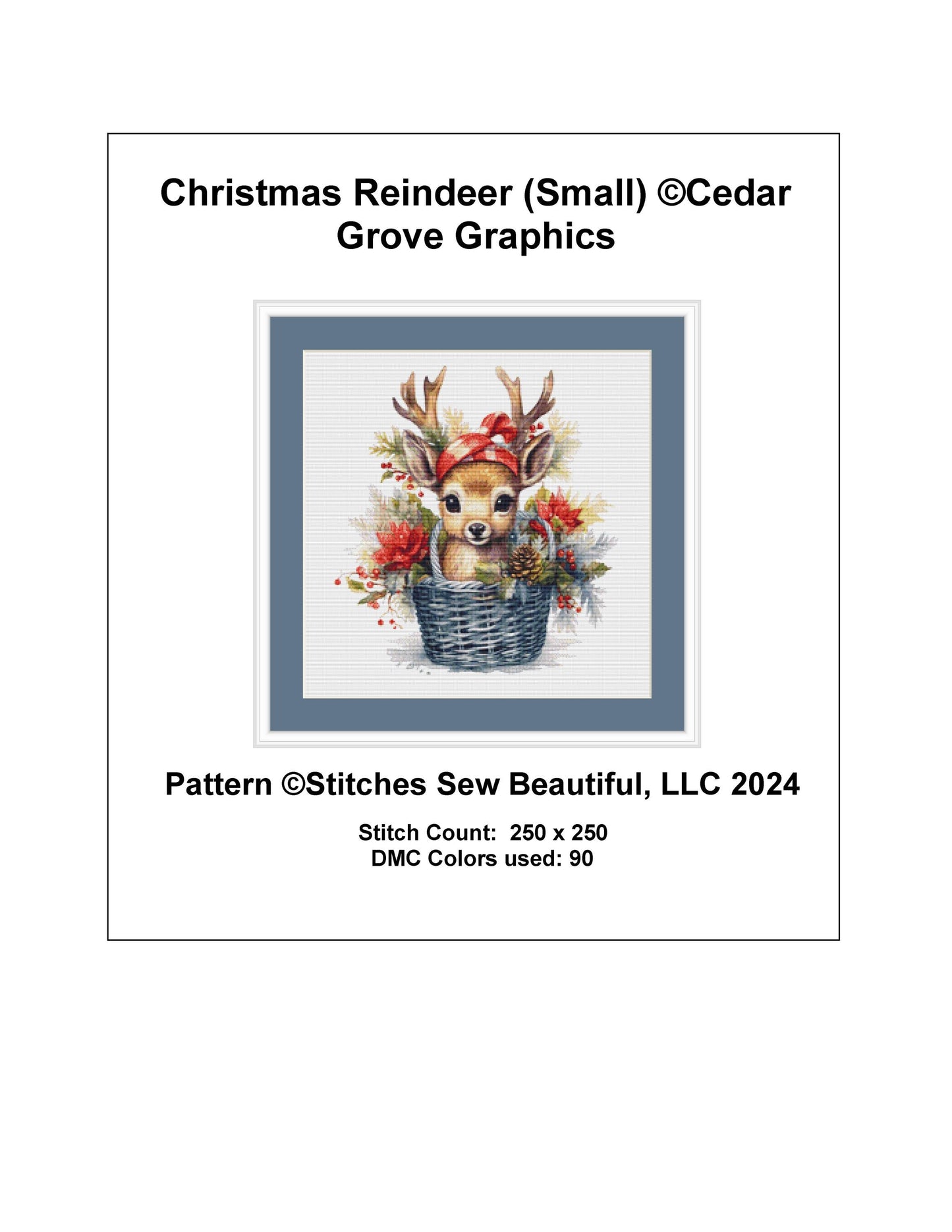 Christmas Reindeer (Small) counted cross stitch pattern by CedarGroveGraphics