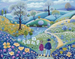 Father and Son Stroll (Small) cross stitch pattern by The Art Revivalist