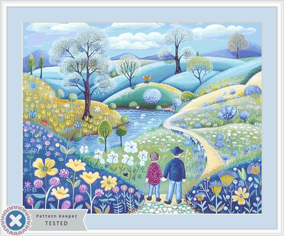 Father and Son Stroll (Max Color) cross stitch pattern by The Art Revivalist
