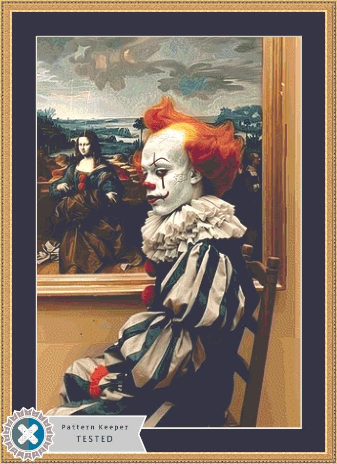 Clown Visits The Mona Lisa counted cross stitch pattern by The Art Revivalist