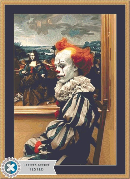 Clown Visits The Mona Lisa counted cross stitch pattern by The Art Revivalist