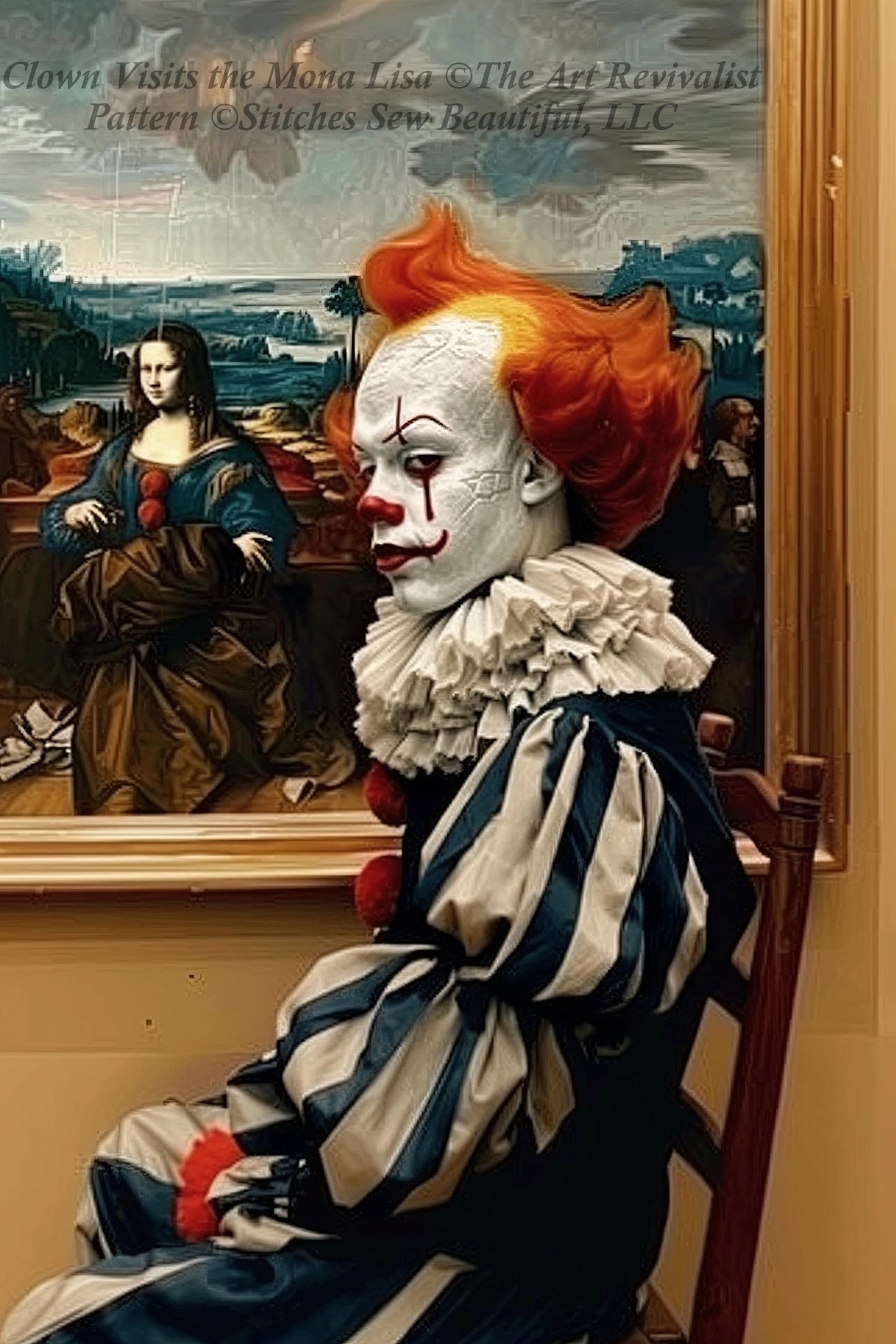 Clown Visits The Mona Lisa counted cross stitch pattern by The Art Revivalist