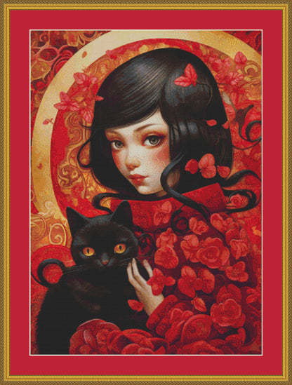 Mystical Cat Girl 2 cross stitch pattern by DutchLadyMysticArt