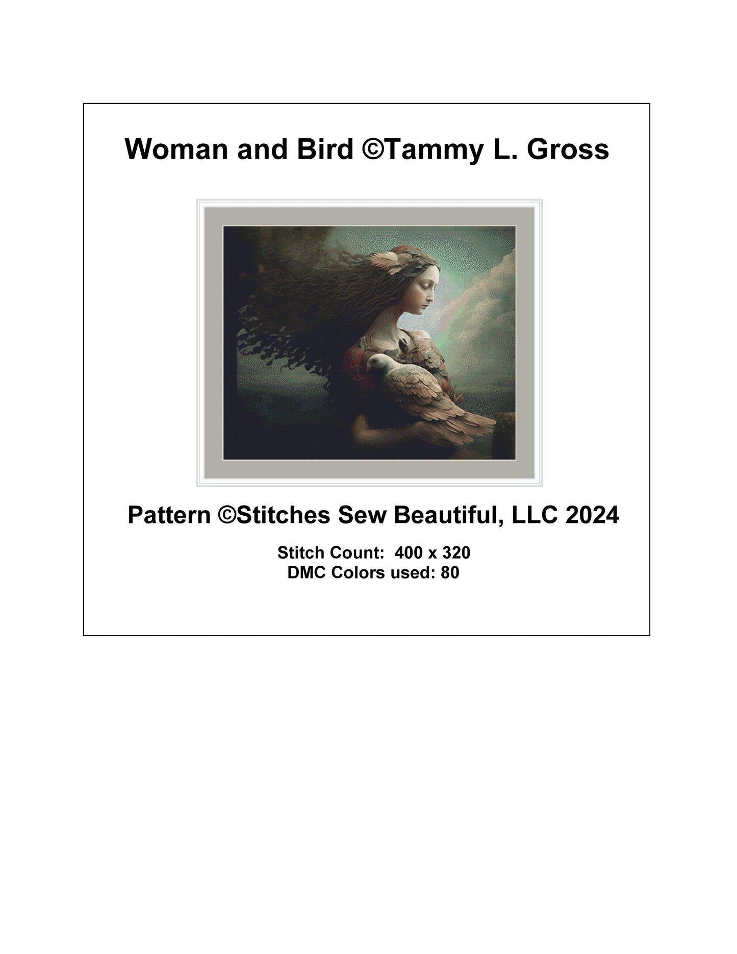 Woman and Bird cross stitch pattern by Tammy L. Gross