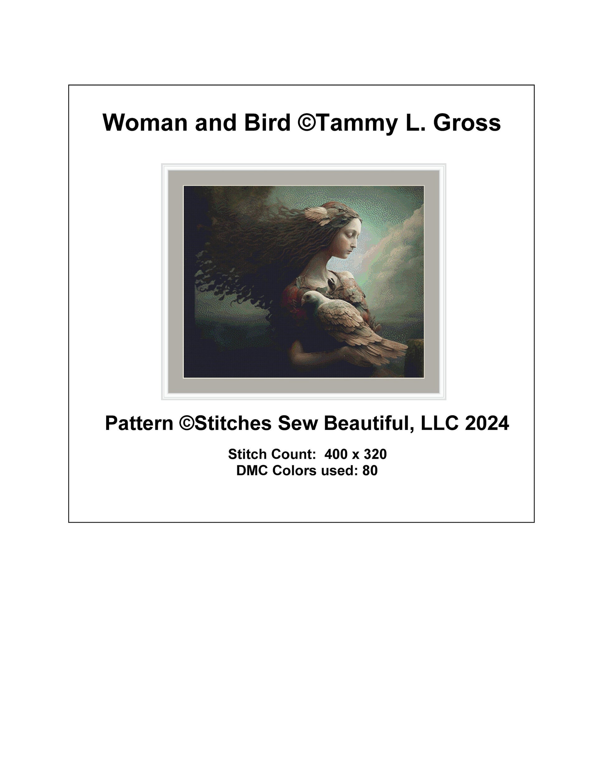 Woman and Bird cross stitch pattern by Tammy L. Gross