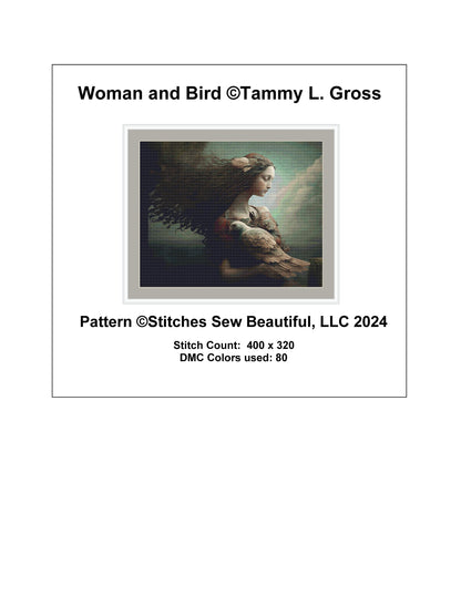 Woman and Bird cross stitch pattern by Tammy L. Gross