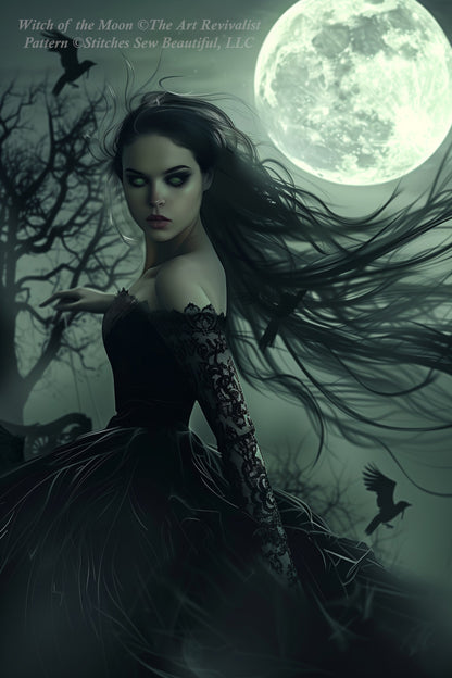 Witch of the Moon cross stitch pattern by The Art Revivalist