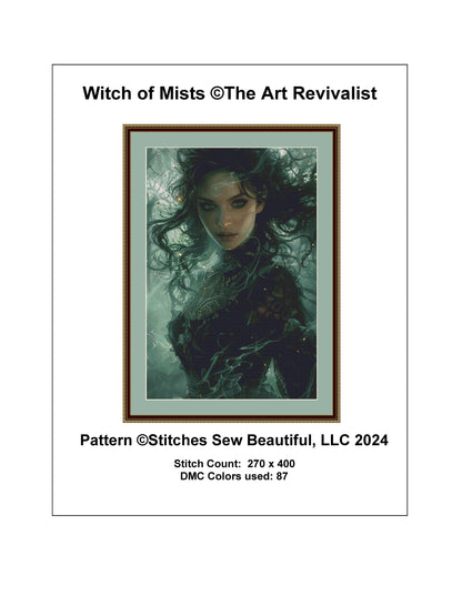 Witch of Mists cross stitch pattern by The Art Revivalist