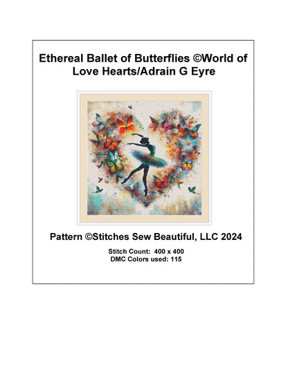 Ethereal Ballet of Butterflies cross stitch pattern by World of Love Hearts/Adrian G. Eyre