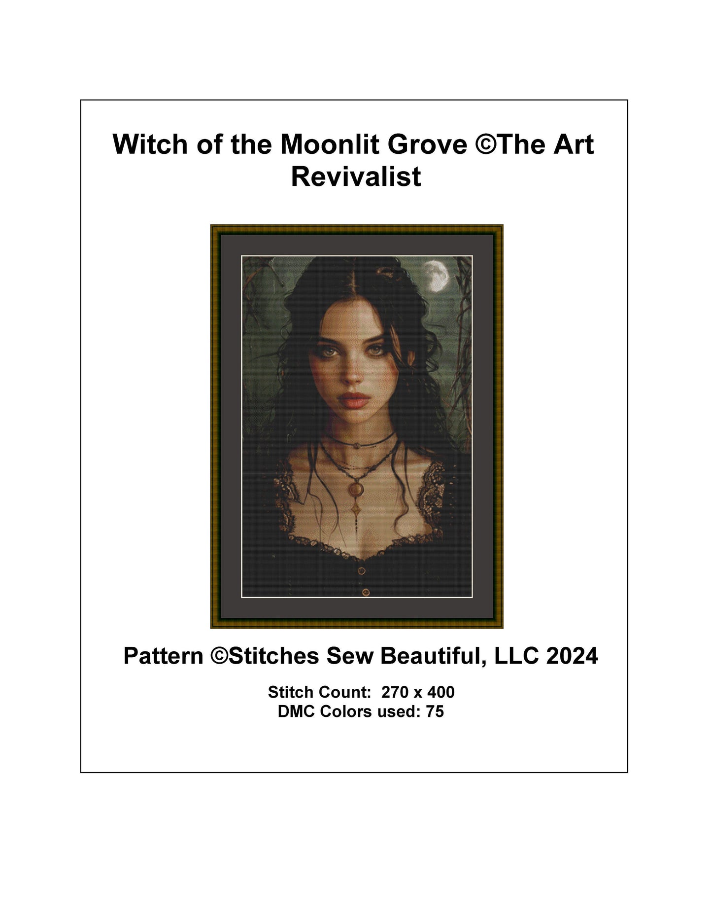 Witch of the Moonlit Grove counted cross stitch pattern by The Art Revivalist
