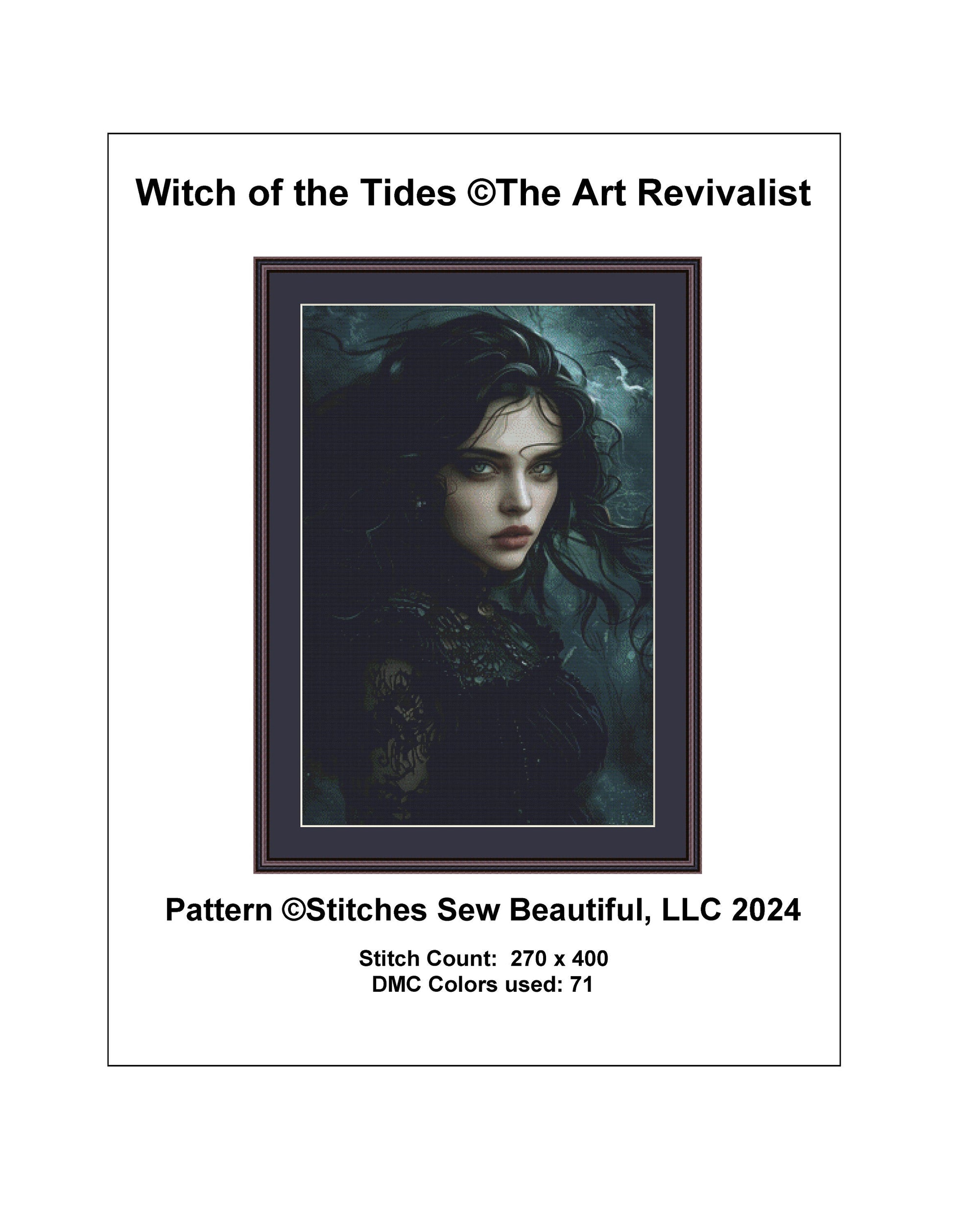 Witch of the Tides counted cross stitch pattern by The Art Revivalist